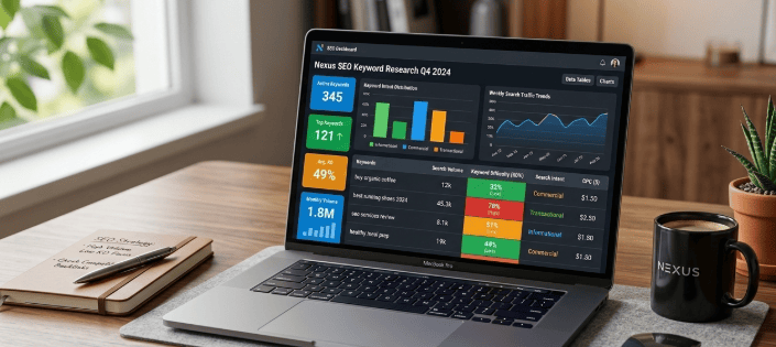 Keyword research on laptop screen