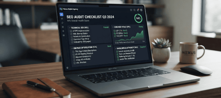 SEO audit checklist on laptop